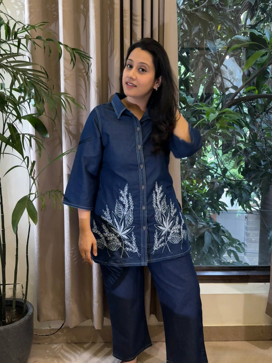 Indigo Denim Embroidered Co-ord