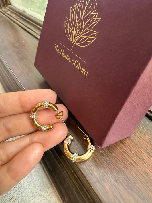 Bamboo Diamond Hoops