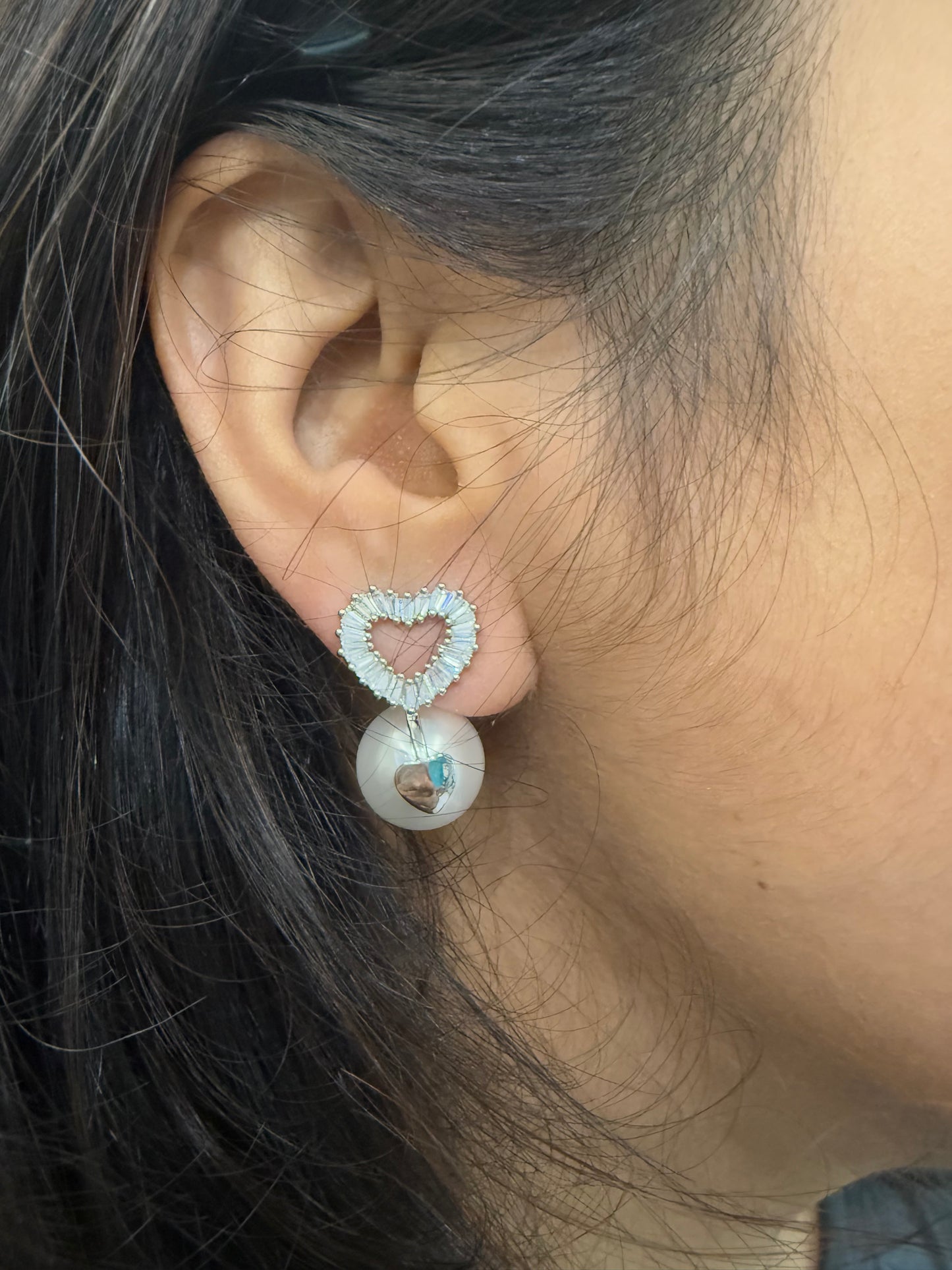 Pearl Heart Dangle Earrings