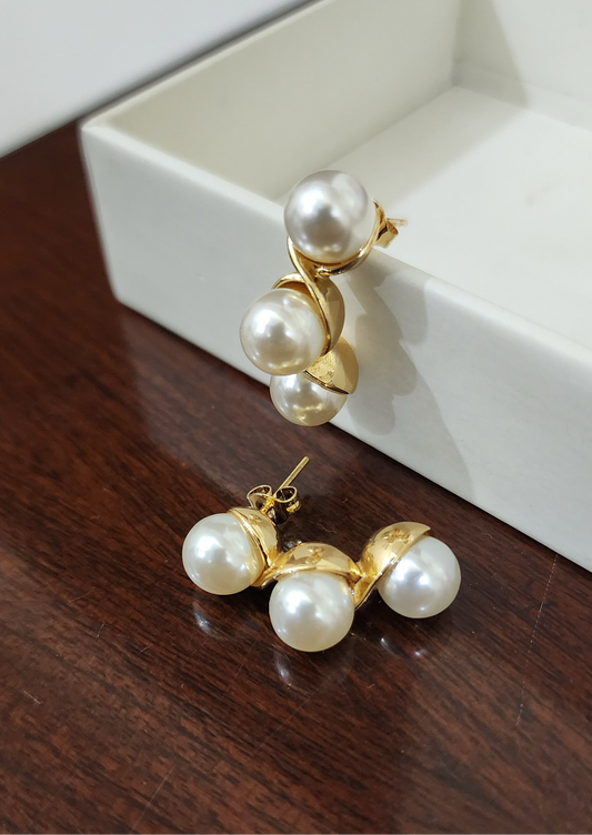 3 Drop Pearl Earrings