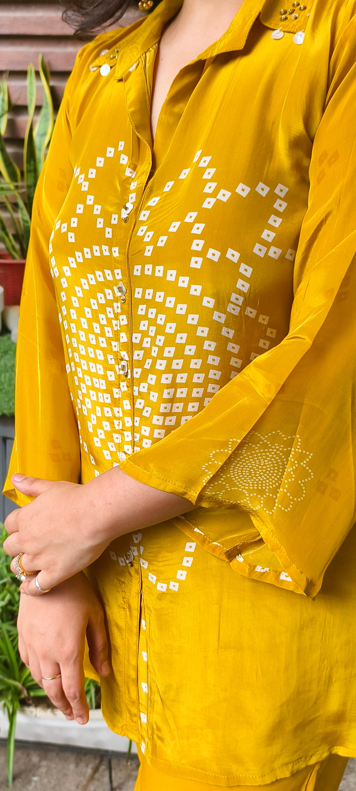 Kesari Sundown Co-ord — mirror-motif print close-up