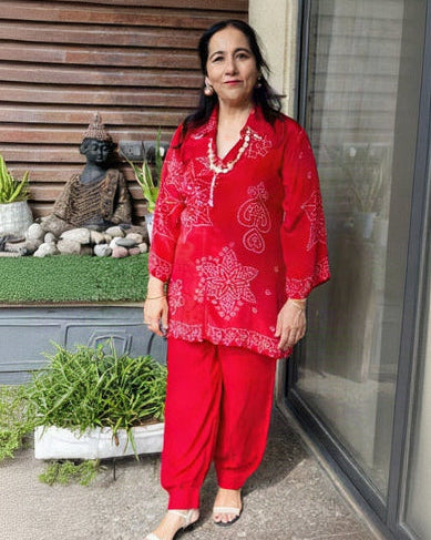 Laal Bandhani Co-ord - full front view