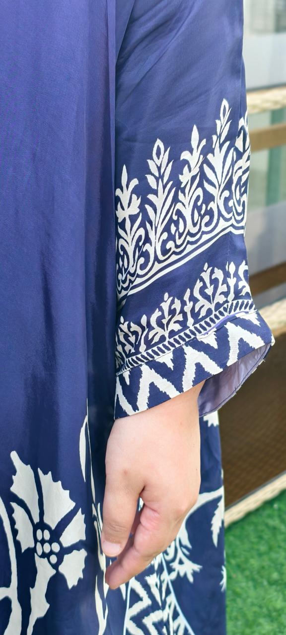 Neel Block-Print Kaftan - sleeve and hem detail